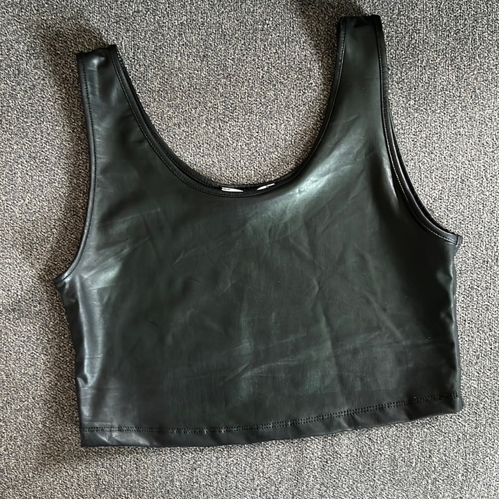 Black Faux Leather Crop